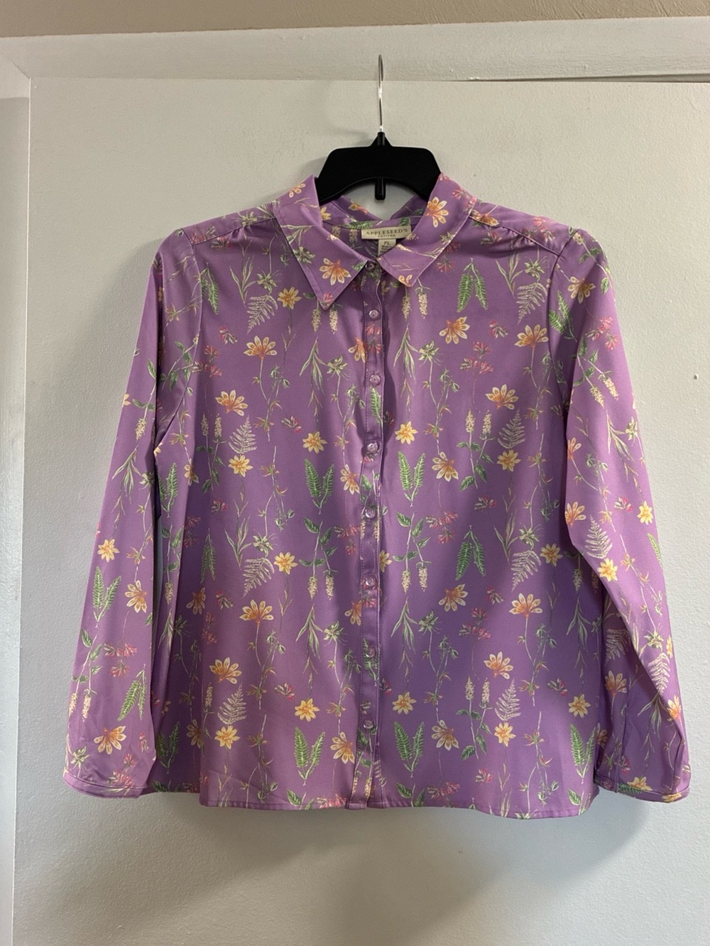 Appleseed's Purple Floral Button-Up‎ Blouse